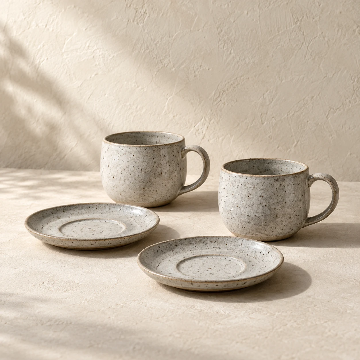 Ash Cup & Saucer Set, Gray white, 4 pieces